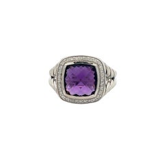 David Yurman Albion Ring Cushion Amethyst 7.00CT Round Melle 0.70CT Silver