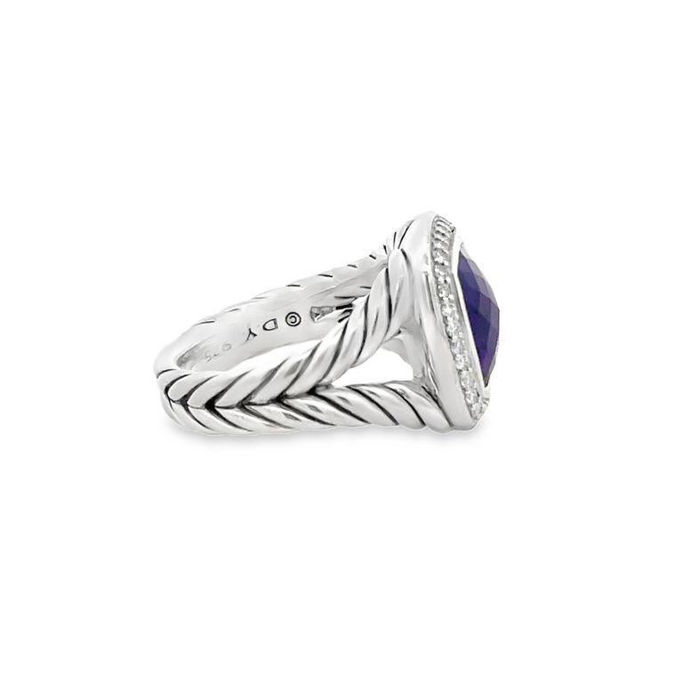 Art Déco David Yurman Anello Albion Cuscino Ametista 7,00CT Rotondo Melle 0,70CT A. Silver in vendita
