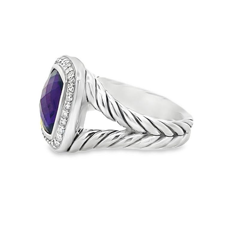 David Yurman Anello Albion Cuscino Ametista 7,00CT Rotondo Melle 0,70CT A. Silver In condizioni Nuovo in vendita a New York, NY