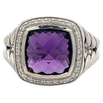 David Yurman Albion Ring Cushion Amethyst 7.00CT Round Melle 0.70CT Silver