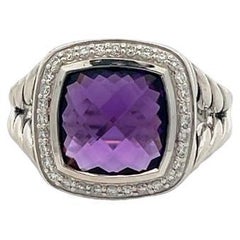 David Yurman Albion Ring Cushion Amethyst 7.00CT Round Melle 0.70CT Silver