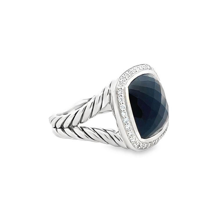 Art Deco David Yurman Albion Ring Cushion Black Onyx 7.00CT Round Melle 0.70CT Silver For Sale