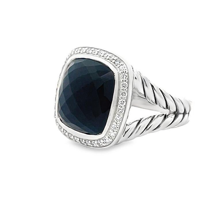 Cushion Cut David Yurman Albion Ring Cushion Black Onyx 7.00CT Round Melle 0.70CT Silver For Sale