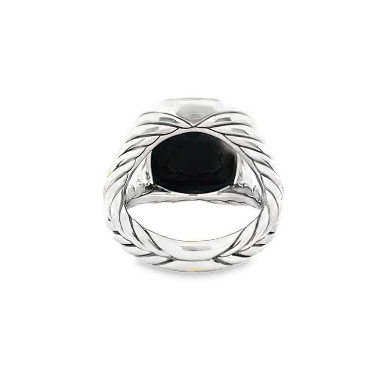 David Yurman Albion Ring Cushion Black Onyx 7.00CT Round Melle 0.70CT Silver In New Condition For Sale In New York, NY