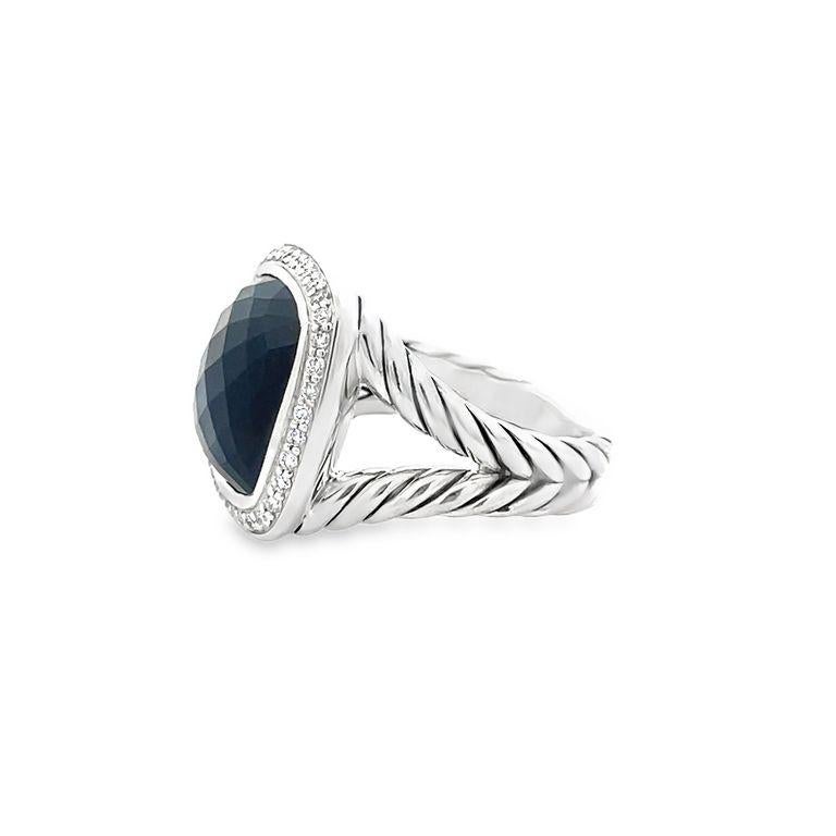 Women's or Men's David Yurman Albion Ring Cushion Black Onyx 7.00CT Round Melle 0.70CT Silver For Sale