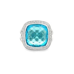 David Yurman Albion Ring Cushion Blue Topaz 7.00CT Round Melle 0.70CT Silver