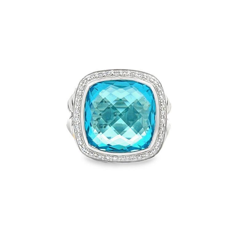 Art Deco David Yurman Albion Ring Cushion Blue Topaz 7.00CT Round Melle 0.70CT Silver For Sale