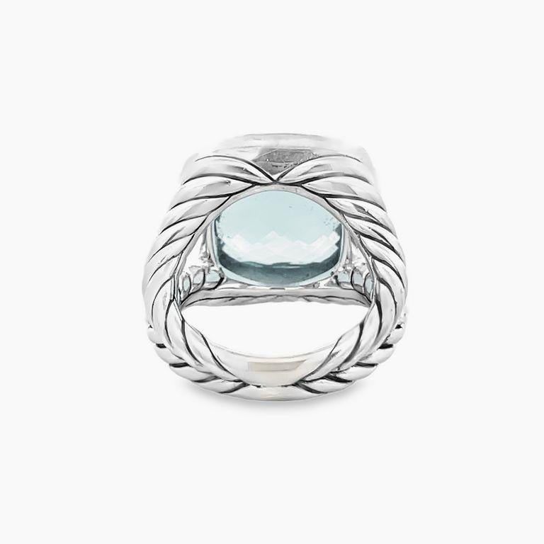 Cushion Cut David Yurman Albion Ring Cushion Blue Topaz 7.00CT Round Melle 0.70CT Silver For Sale