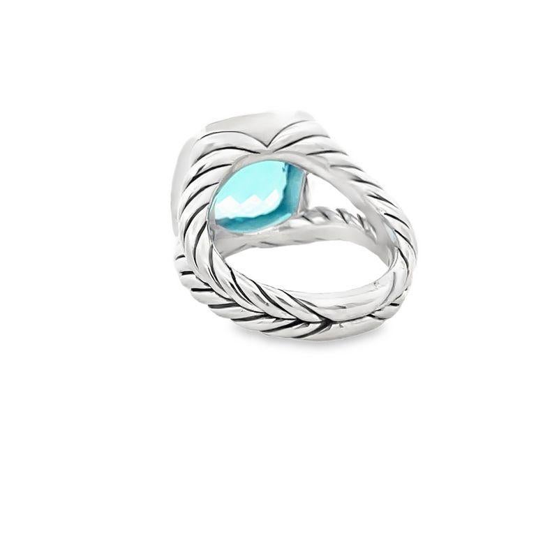 Art Deco David Yurman Albion Ring Cushion Blue Topaz 7.00CT Round Melle 0.70CT Silver For Sale
