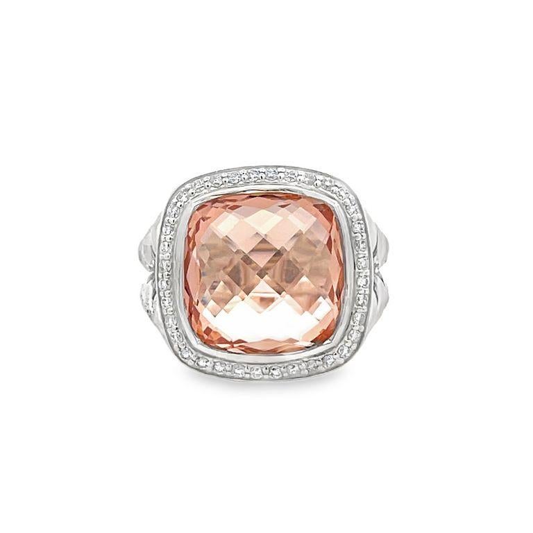 Art Deco David Yurman Albion Ring Cushion Morganite 7.00CT Round Melle 0.70CT Silver For Sale