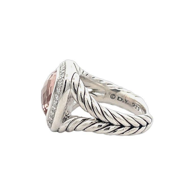 David Yurman Albion Ring Cushion Morganite 7.00CT Round Melle 0.70CT Silver In New Condition For Sale In New York, NY