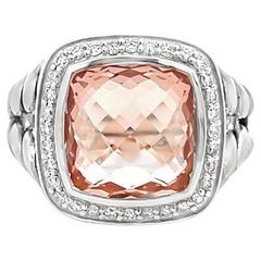 David Yurman Albion Ring Kissenschliff Morganit 7,00CT Runder Melle 0,70CT Silber