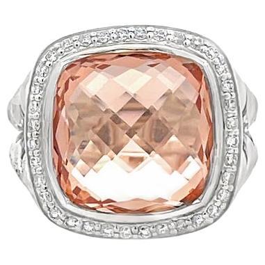 David Yurman Albion Ring Cushion Morganite 7.00CT Round Melle 0.70CT Silver