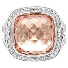 David Yurman Albion Ring Kissenschliff Morganit 7,00CT Runder Melle 0,70CT Silber