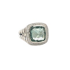David Yurman Albion Ring Cushion Prasiolite 7.00CT Round Melle 0.70CT Silver