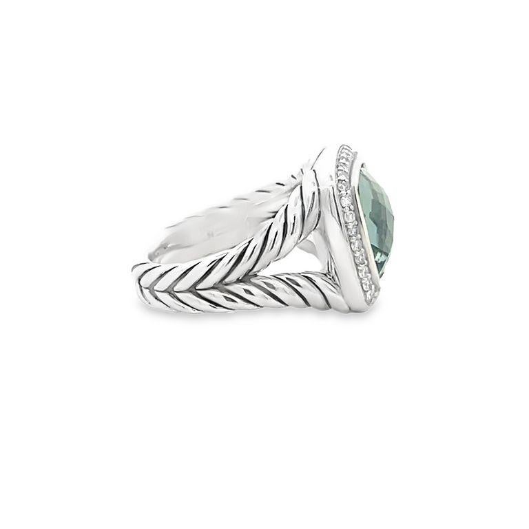 Art Deco David Yurman Albion Ring Cushion Prasiolite 7.00CT Round Melle 0.70CT Silver For Sale
