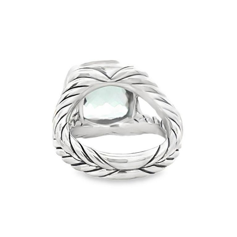 Cushion Cut David Yurman Albion Ring Cushion Prasiolite 7.00CT Round Melle 0.70CT Silver For Sale
