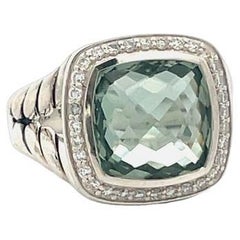 David Yurman Albion Ring Cushion Prasiolite 7.00CT Round Melle 0.70CT Silver