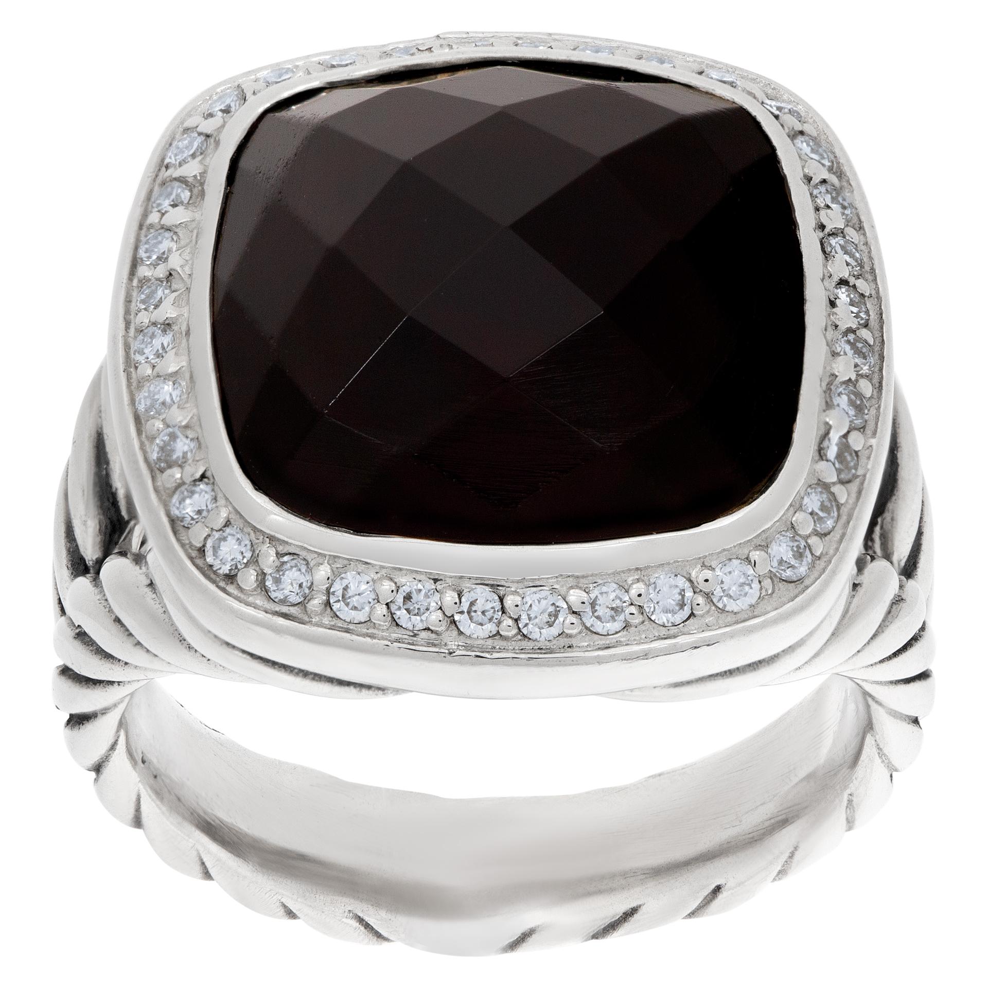 ESTIMATED RETAIL: $1,475.00 YOUR PRICE: $1,050.00 - David Yurman Albion cocktail ring in sterling silver, featuring a cushion onyx gemstone, and 0.35 carats of round brilliant cut diamonds. Size 6.5