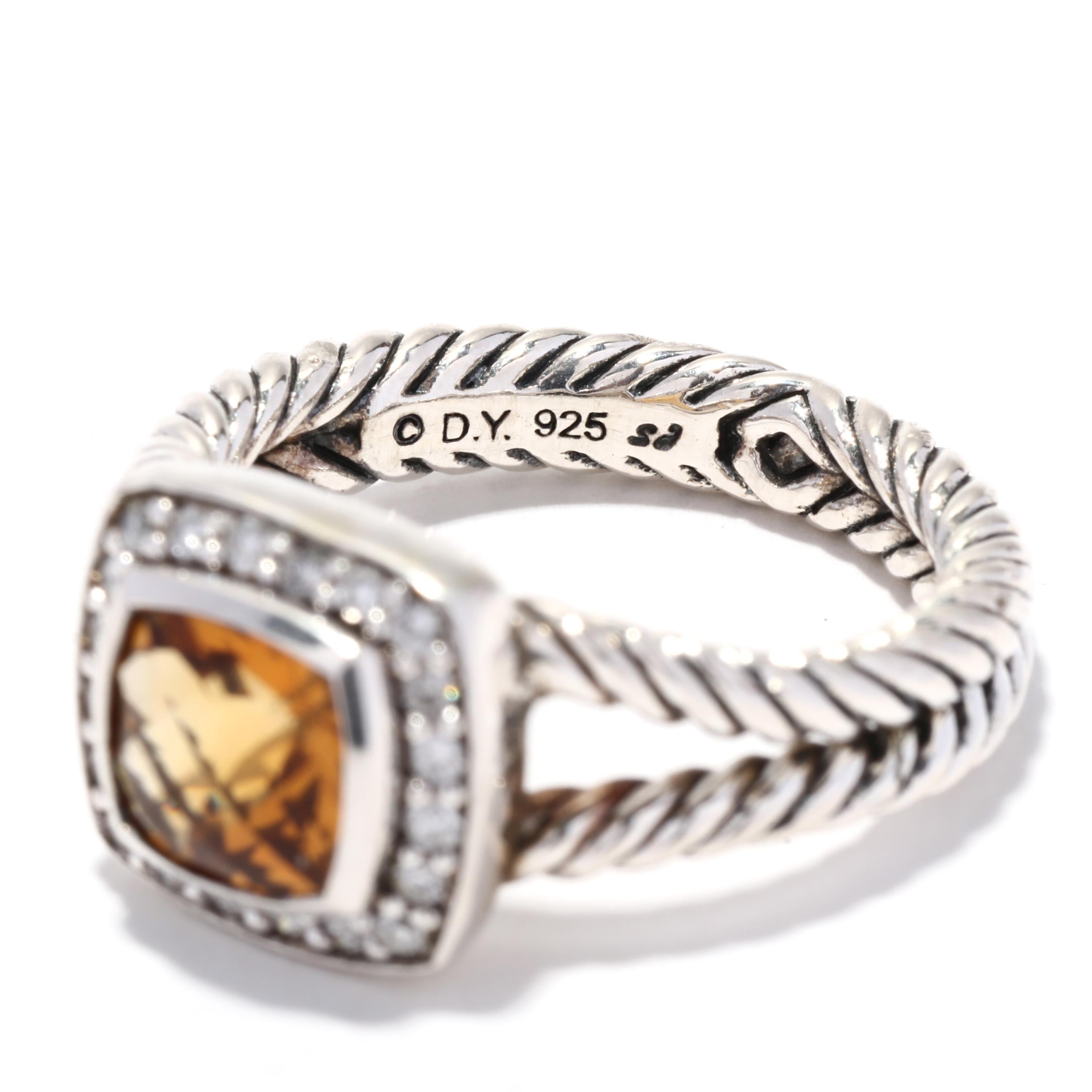Women's or Men's David Yurman Albion Ring, Sterling Silver, 1.62 ctw Citrine and Diamond
