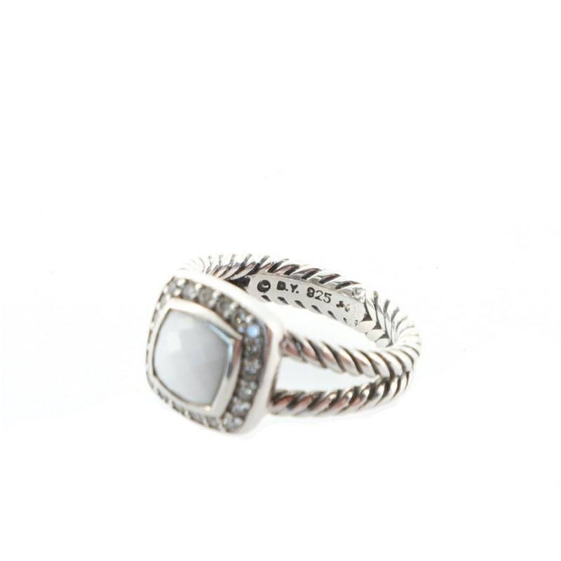 David Yurman Albion Ring Sterling Silver with Mother of Pearl and Diamonds Small In Good Condition In New York, NY