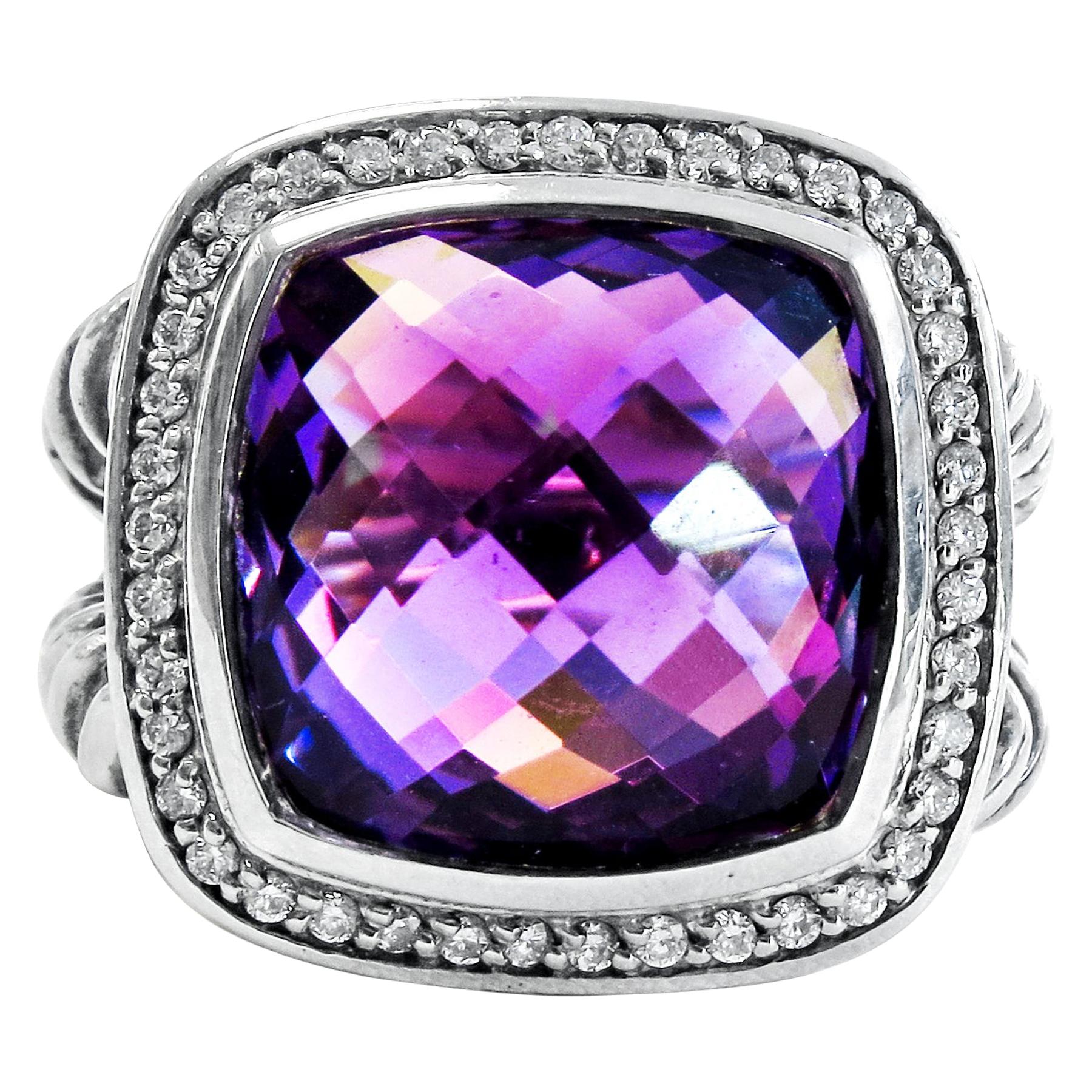 David Yurman 14mm Albion Ring Whit Amethyst and Diamonds For Sale