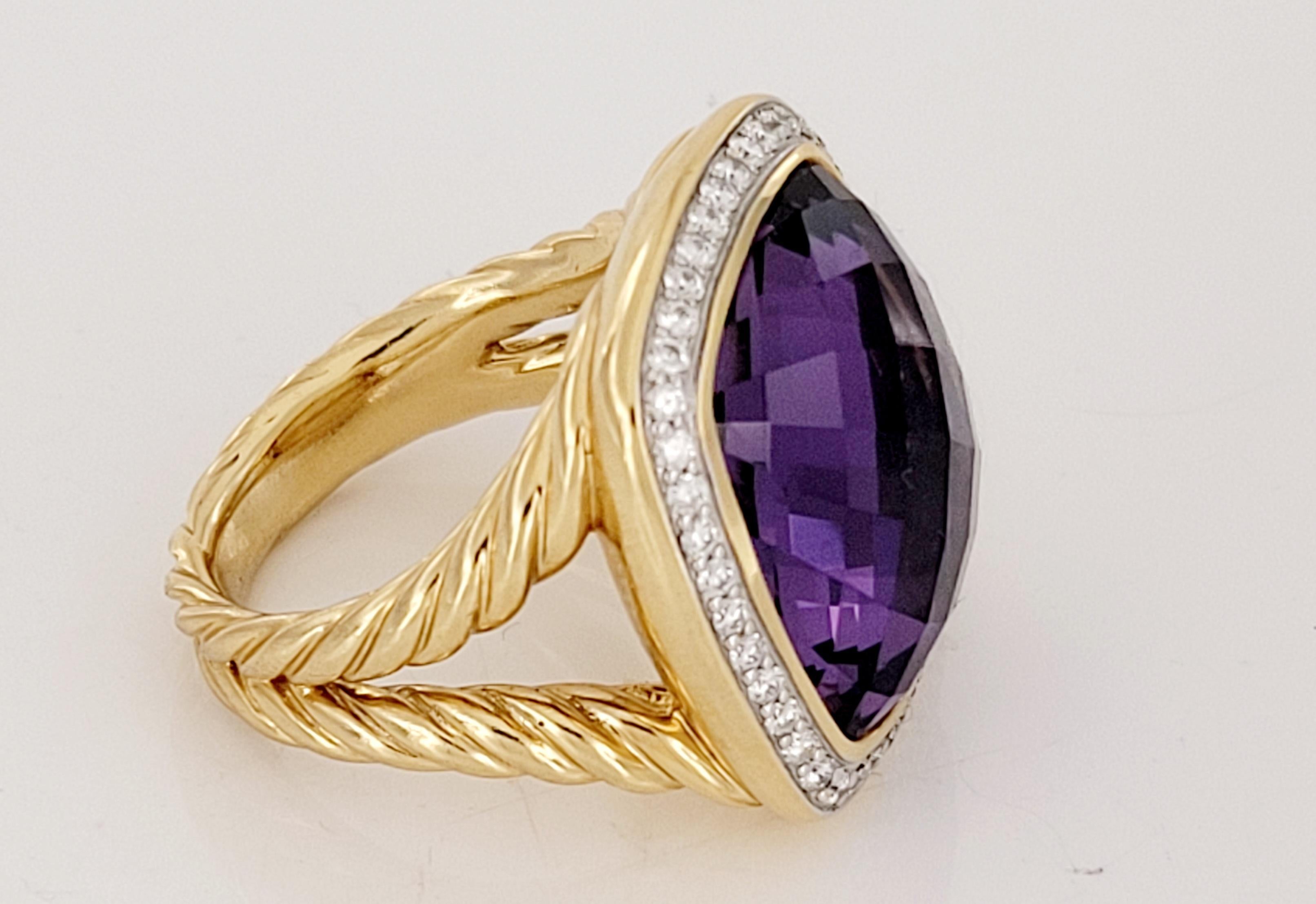 David Yurman Albion Ring with Amethyst and Diamonds in 18k Gold In New Condition In New York, NY
