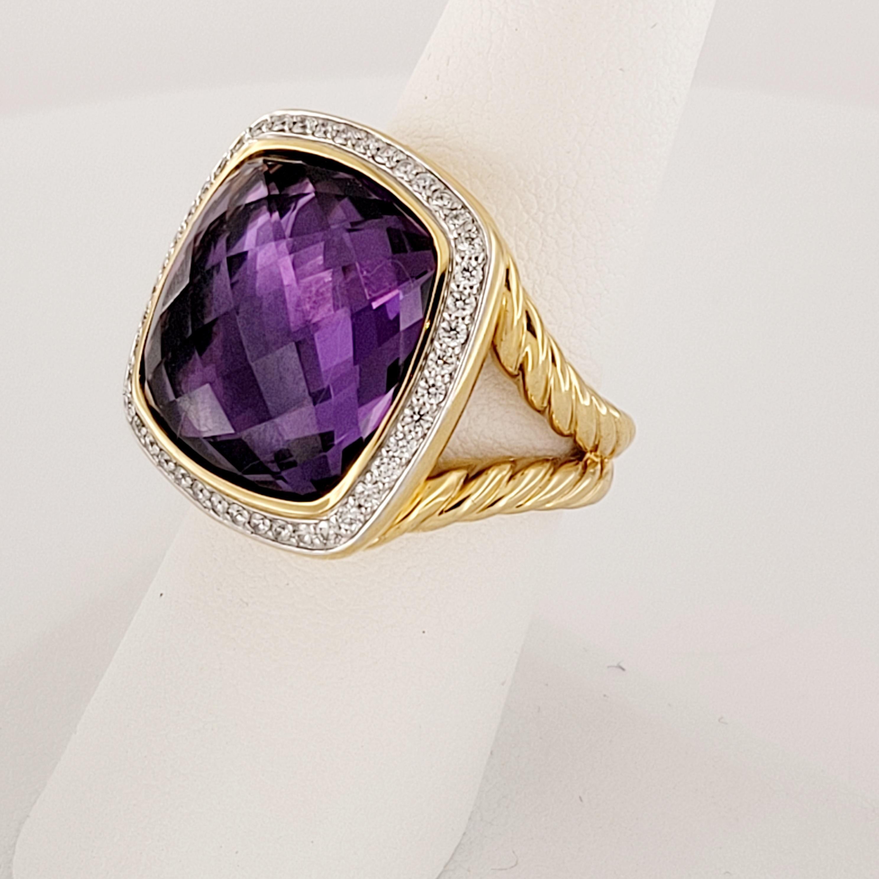Women's David Yurman Albion Ring with Amethyst and Diamonds in 18k Gold
