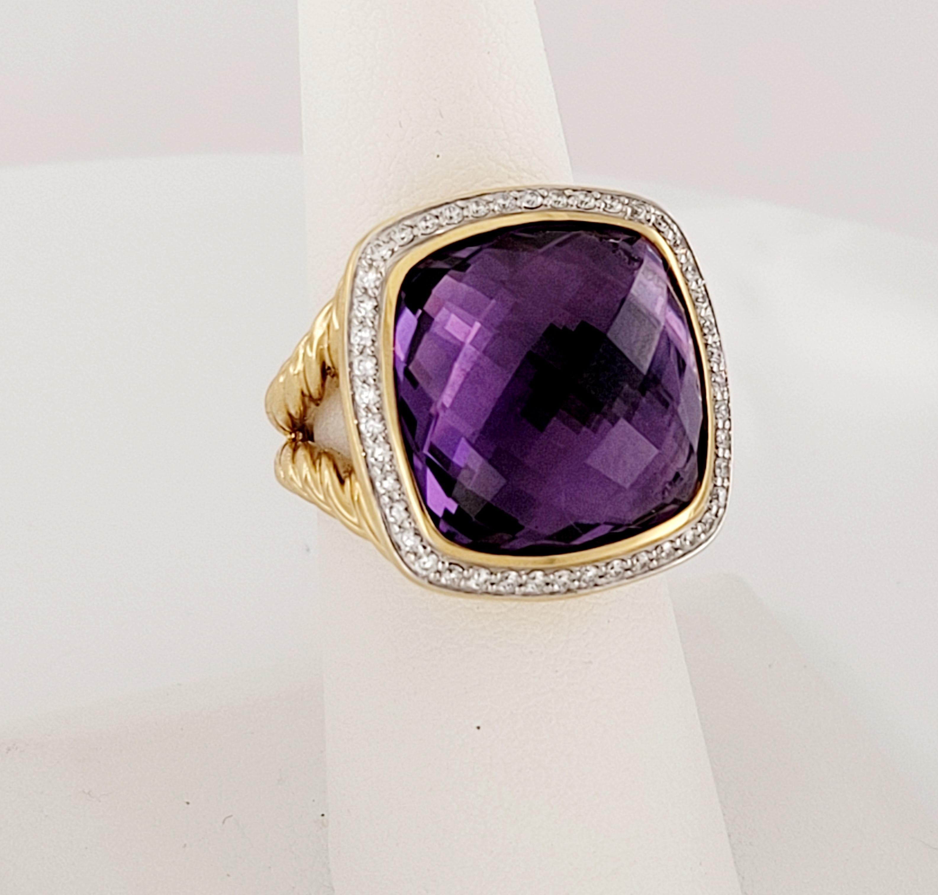 David Yurman Albion Ring with Amethyst and Diamonds in 18k Gold 1