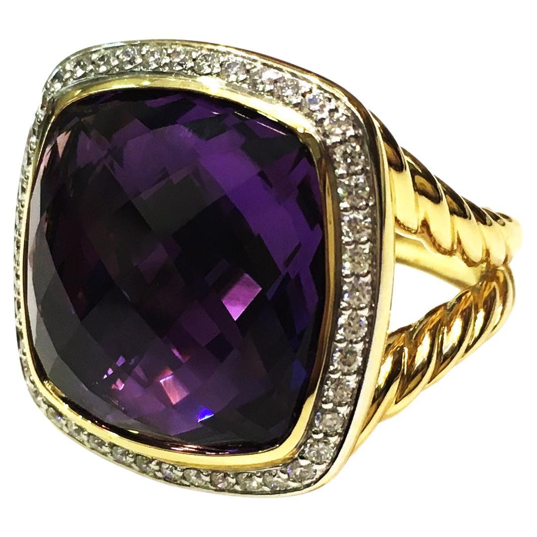 David Yurman Albion Ring with Amethyst and Diamonds in 18k Gold For Sale