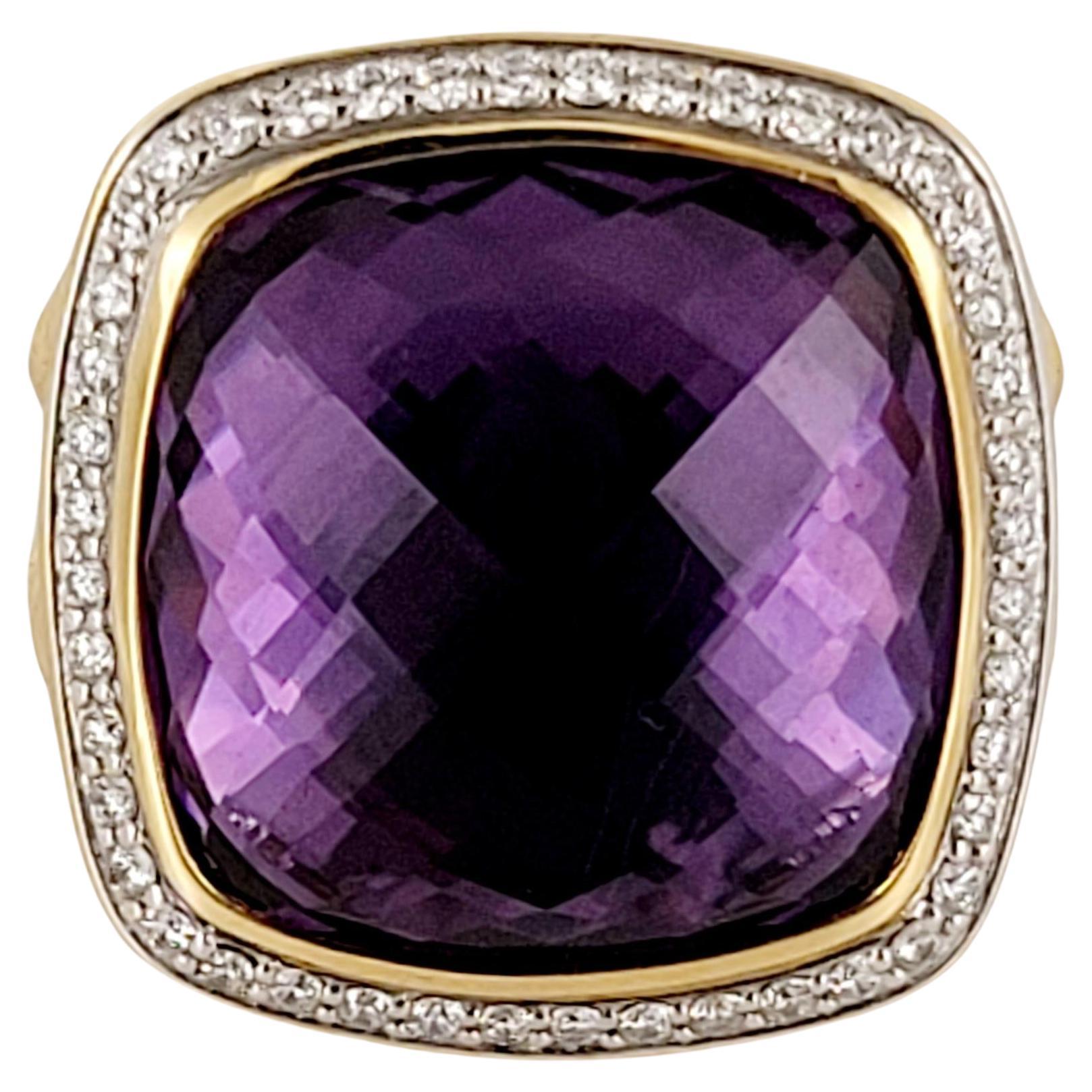 David Yurman Albion Ring with Amethyst and Diamonds in 18k Gold