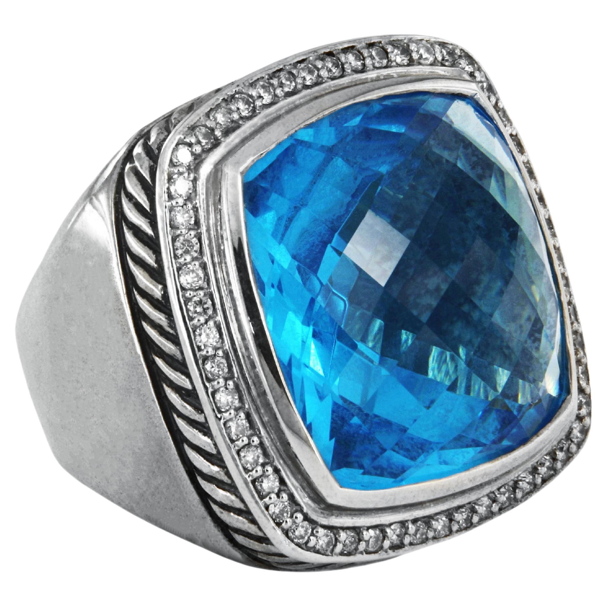 David Yurman Albion Ring with Blue Topaz and Diamonds For Sale