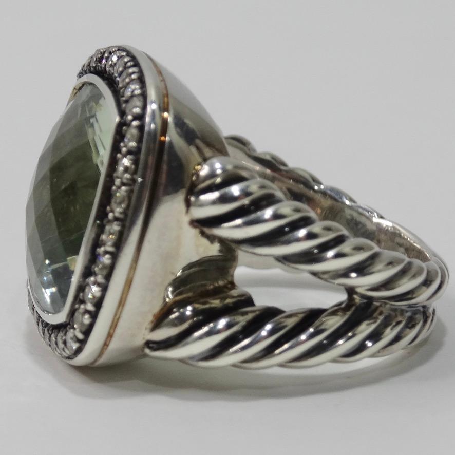 Oval Cut David Yurman Albion Ring with Prasiolite and Diamonds For Sale