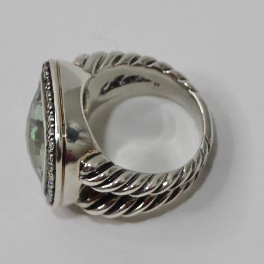 David Yurman Albion Ring with Prasiolite and Diamonds In Excellent Condition For Sale In Scottsdale, AZ