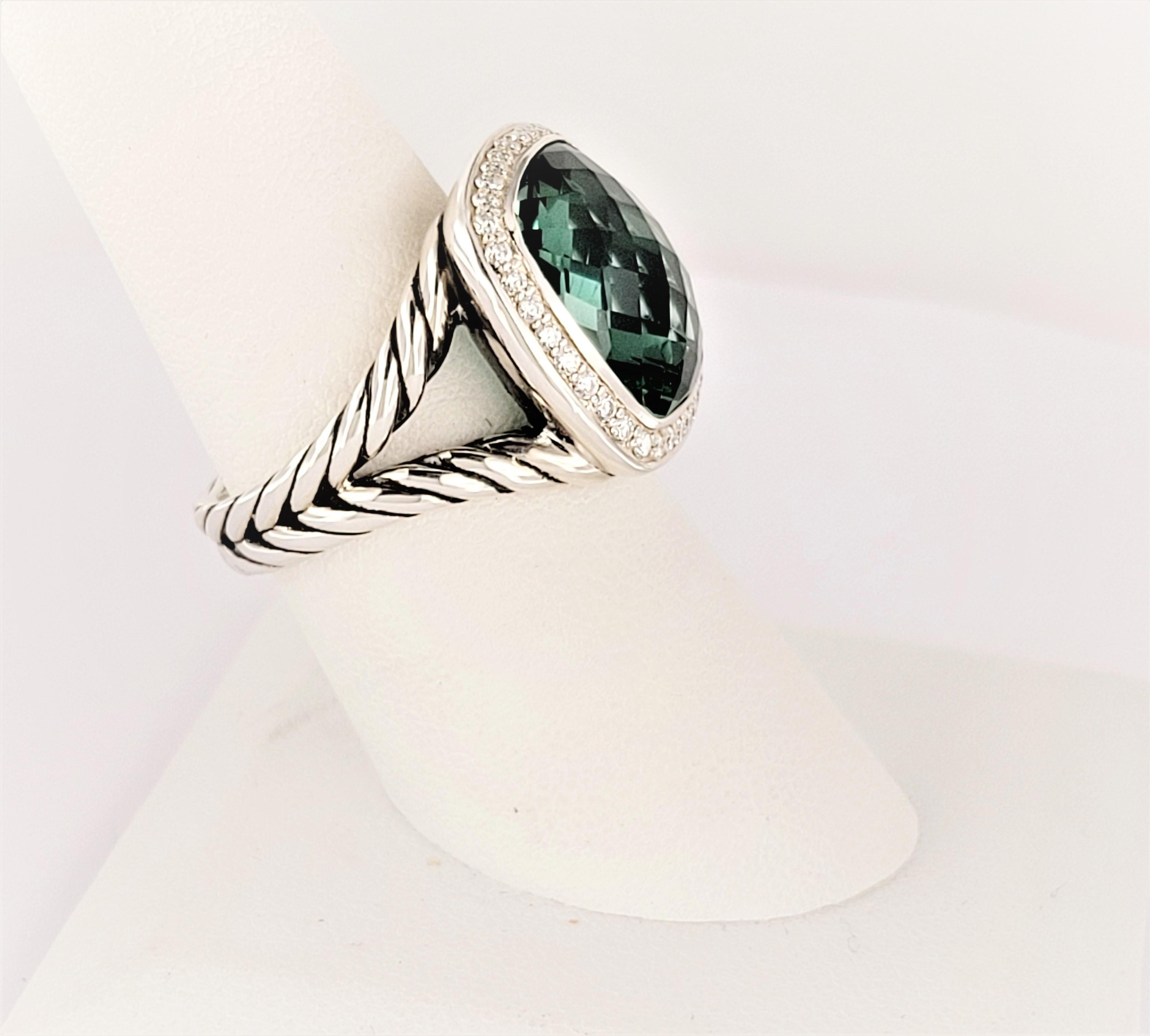 David Yurman Albion Ring with Prasiolite and Diamonds Size 8 In New Condition In New York, NY