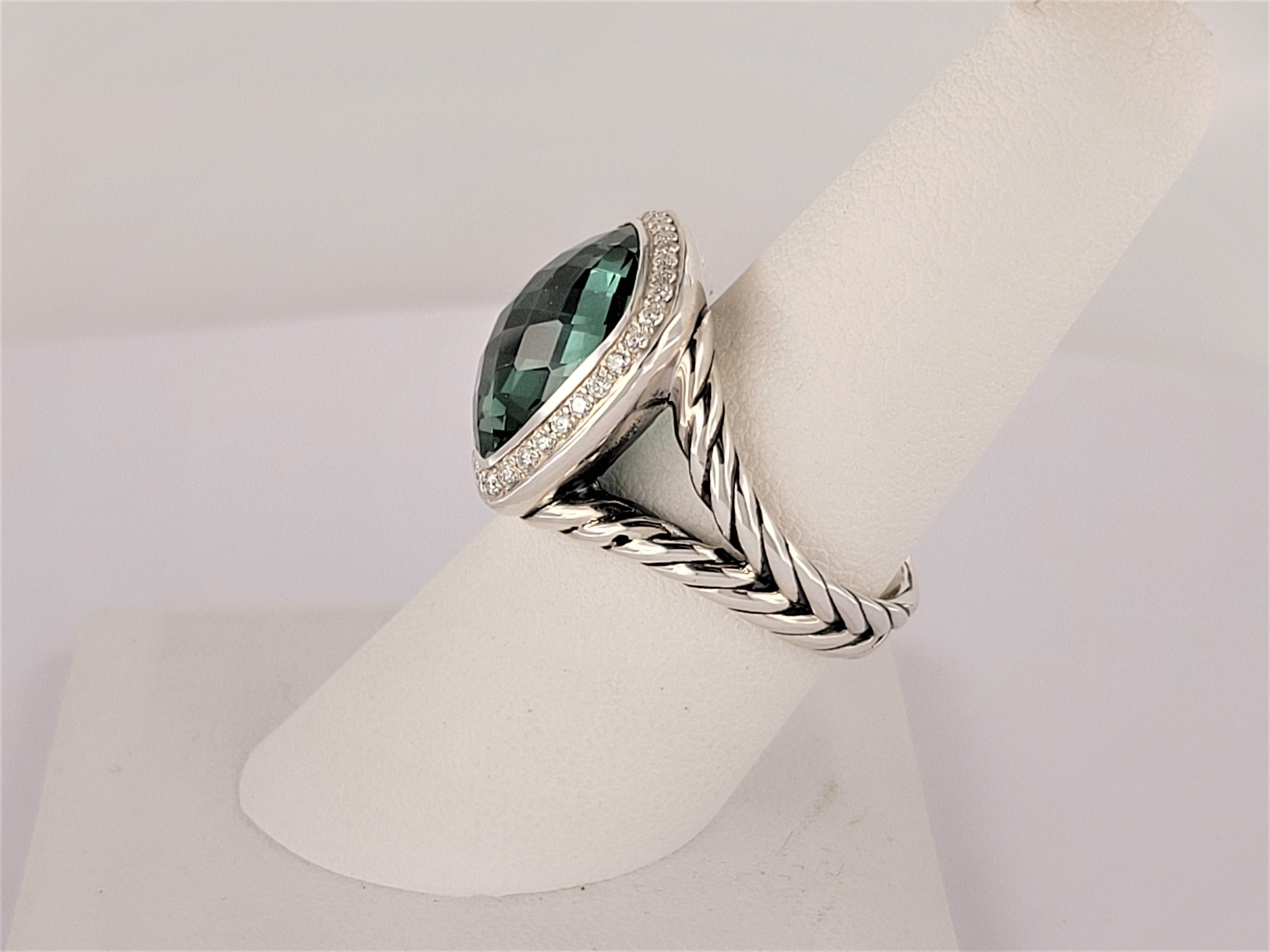 Women's David Yurman Albion Ring with Prasiolite and Diamonds Size 8
