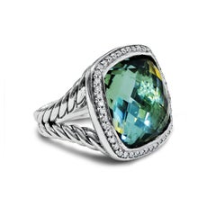 David Yurman 17mm  Albion Ring With Prasiolite and Diamonds