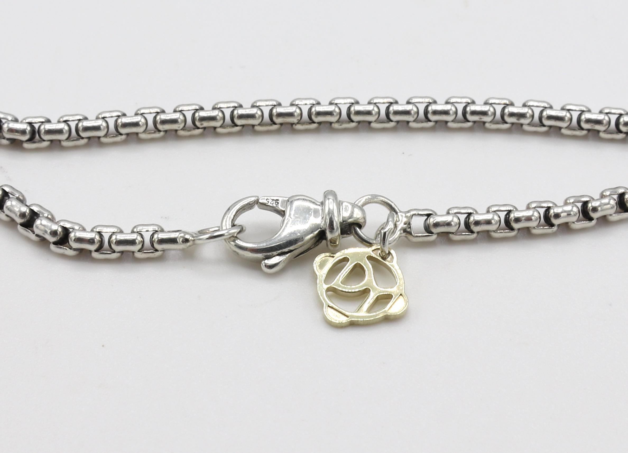 Modern David Yurman Albion Rose Quartz Diamond Pendant Enhancer on Box Chain Necklace