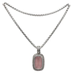 David Yurman Albion Rose Quartz Diamond Pendant Enhancer on Box Chain Necklace