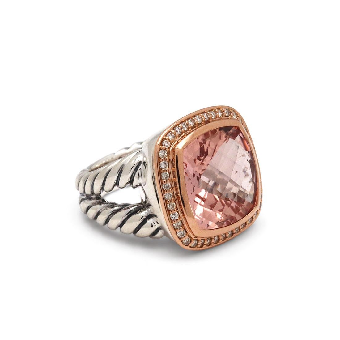 David Yurman Albion Silber Roségold Diamant und Morganit Ring (Rundschliff)
