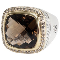 David Yurman Albion Smokey Topaz & Diamond Ring in 18K Gold & Silver 0.44 Carat