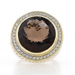 David Yurman Albion Smoky Quartz Diamond Halo Ring 925 Yellow Gold 18k.60ctw Sz9