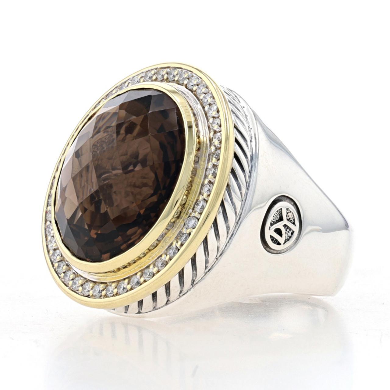 David Yurman Albion Rauchquarz-Diamant-Halo-Ring 925 Gelbgold 18k.60ctw Gr. (Rundschliff) im Angebot