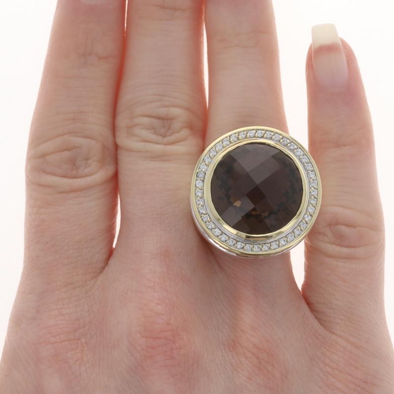 Taille ronde David Yurman Albion Smoky Quartz Diamond Halo Ring 925 Yellow Gold 18k.60ctw Sz9