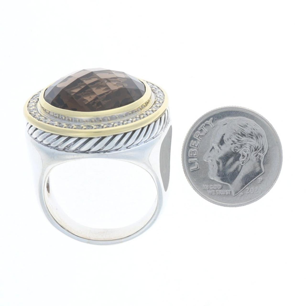 Round Cut David Yurman Albion Smoky Quartz Diamond Halo Ring 925 Yellow Gold 18k.60ctw For Sale