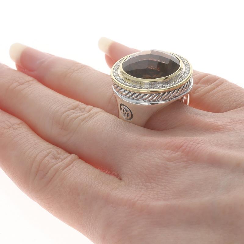  David Yurman Albion Smoky Quartz Diamond Halo Ring 925 Yellow Gold 18k.60ctw Sz9 Pour femmes 