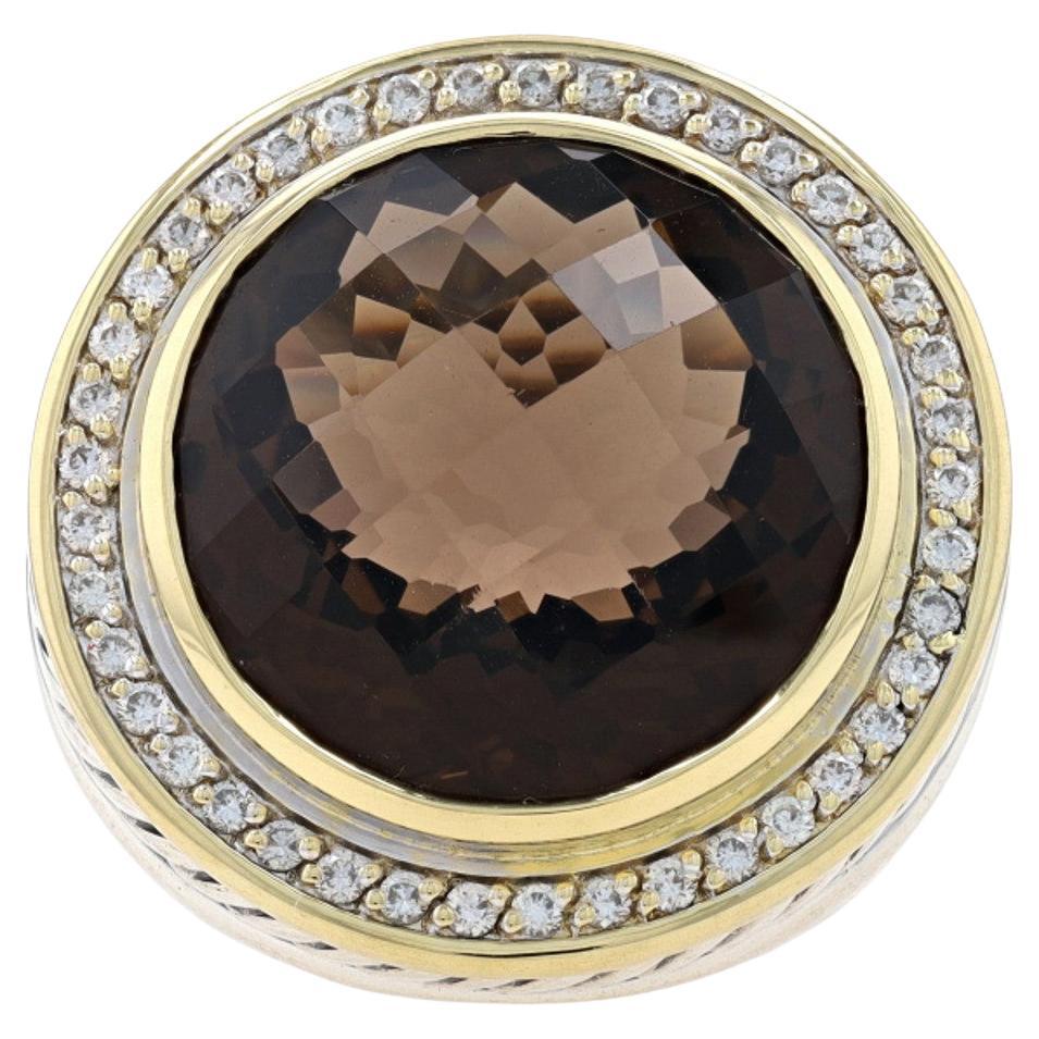 David Yurman Albion Smoky Quartz Diamond Halo Ring 925 Yellow Gold 18k.60ctw For Sale