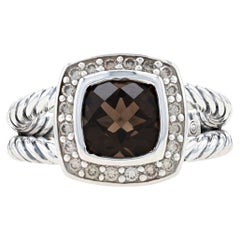 David Yurman Anello aureola in quarzo fumé e diamanti Sterling 925 .20ctw