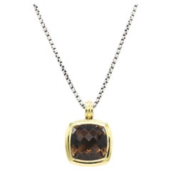 David Yurman Albion Smoky Quartz Large Enhancer Box Chain Pendant Necklace 