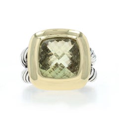 David Yurman Albion Split Shank Lemon Quartz Ring Sterling 925 Gold 18k Cushion